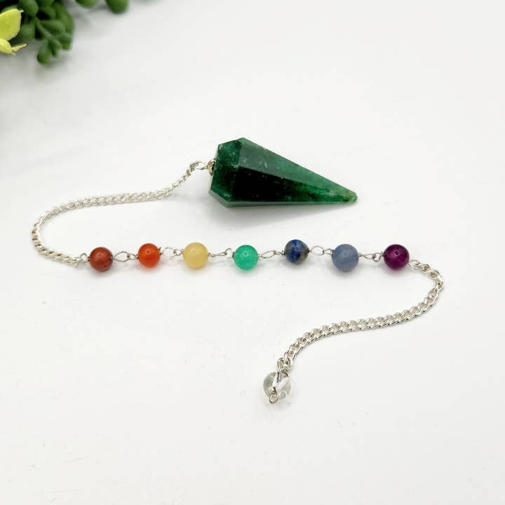 Meraki Gemstones - Wholesale Meditation Supplies - Jade Pendulum w/Chakra Beads-Silver Plate Chain4