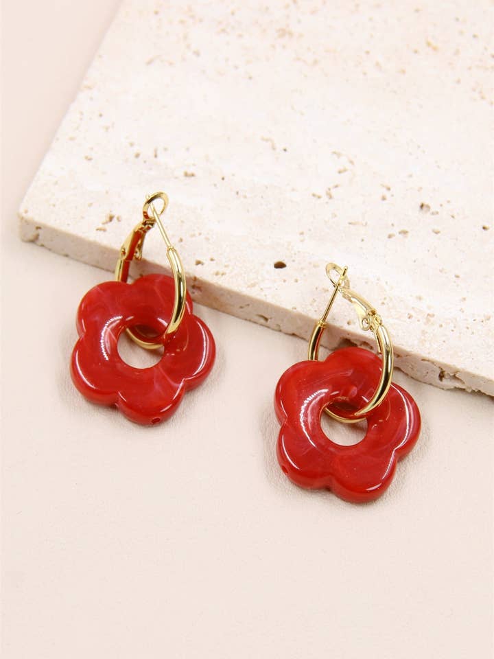 Flower Earrings in Resin and Stainless Steel for wholesale by BELLISSIMA BIJOUX