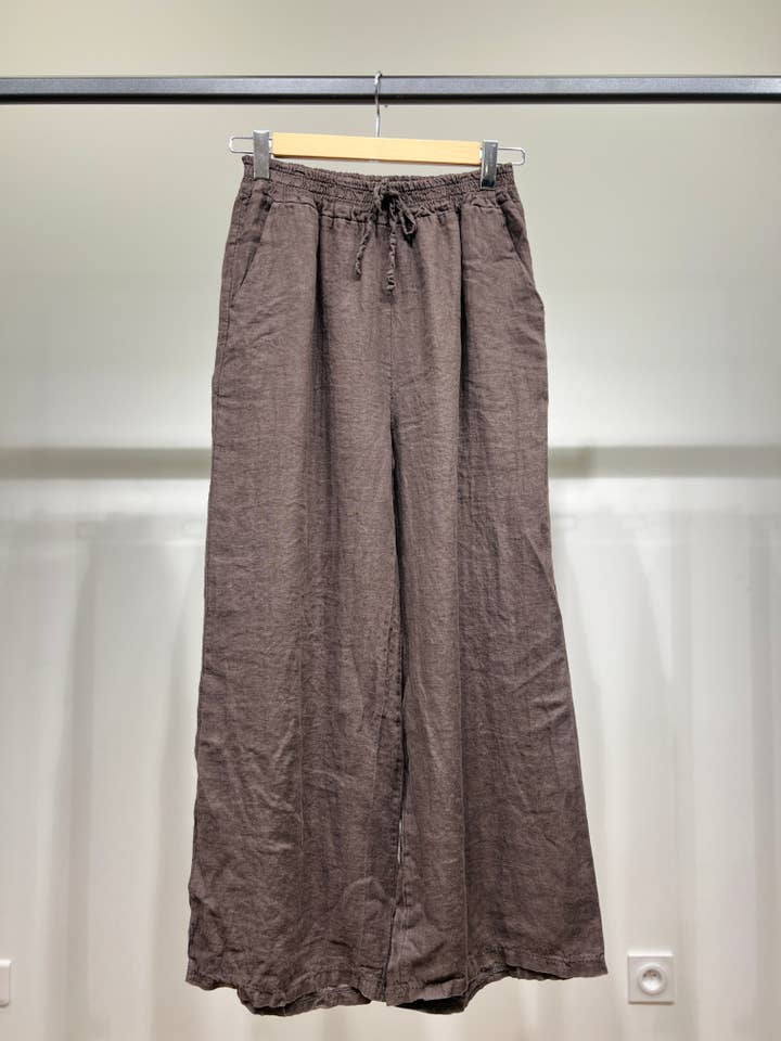 L'Emotion - Wholesale Pants - Women's - Wide Leg Elastic Waist Drawstring Pants 100% Linen8