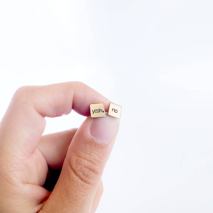 yeah, no-- Hand Stamped Earrings for wholesale by Grey Theory Mill