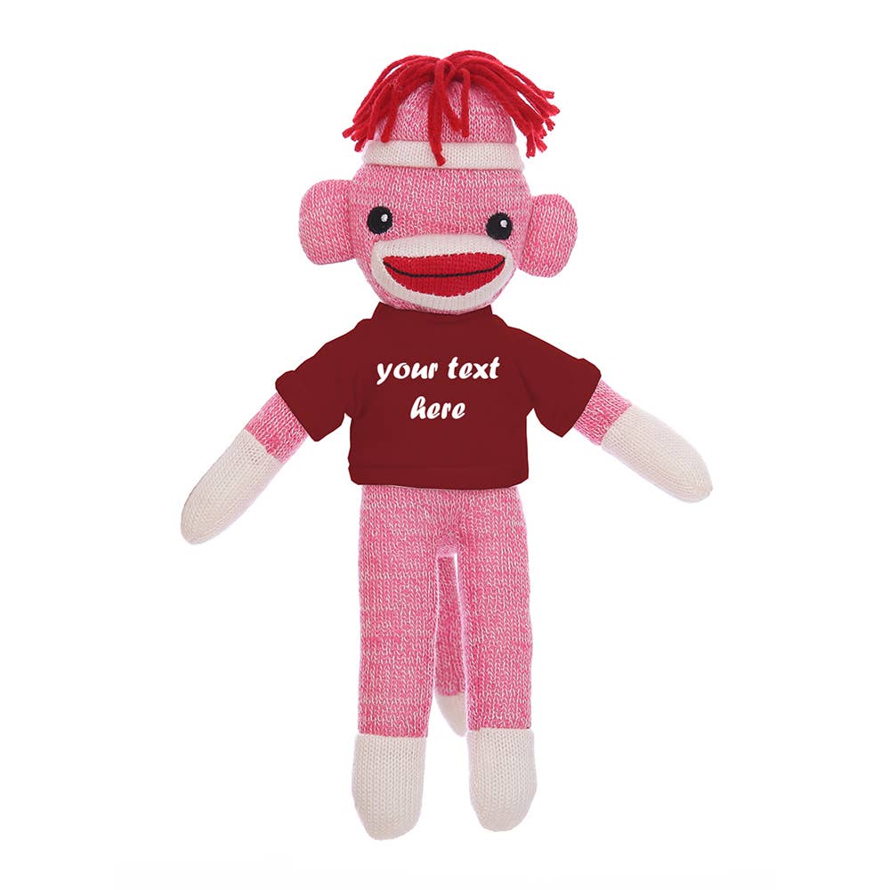 Plushland - Vente Peluche – enfant et bébé - Singe Chaussette Rose de 8" avec T-shirt Personnalisable | Animal en Peluche2