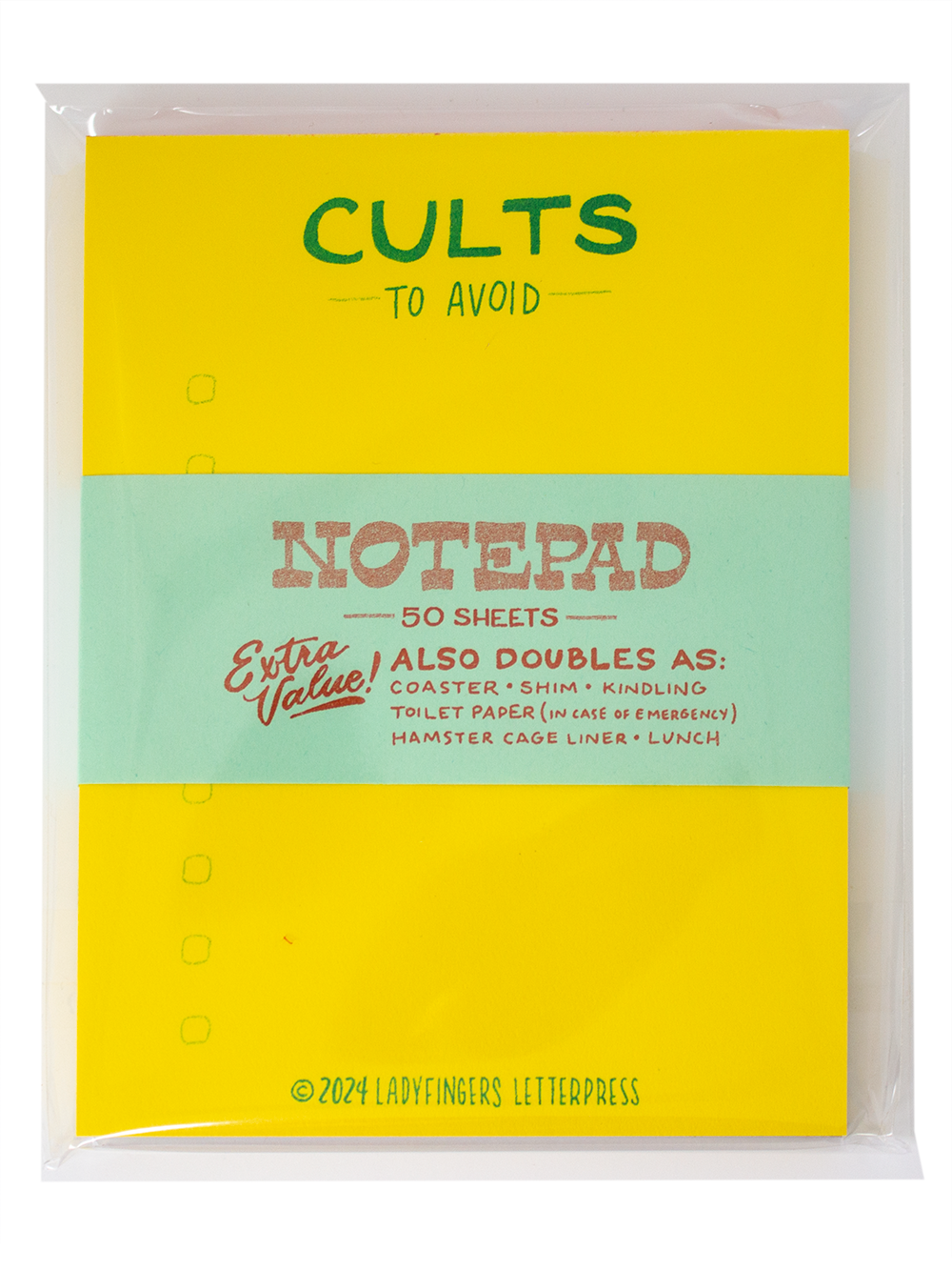 Ladyfingers Letterpress – wholesale Notepad – Cults to Avoid Risograph Notepad 3
