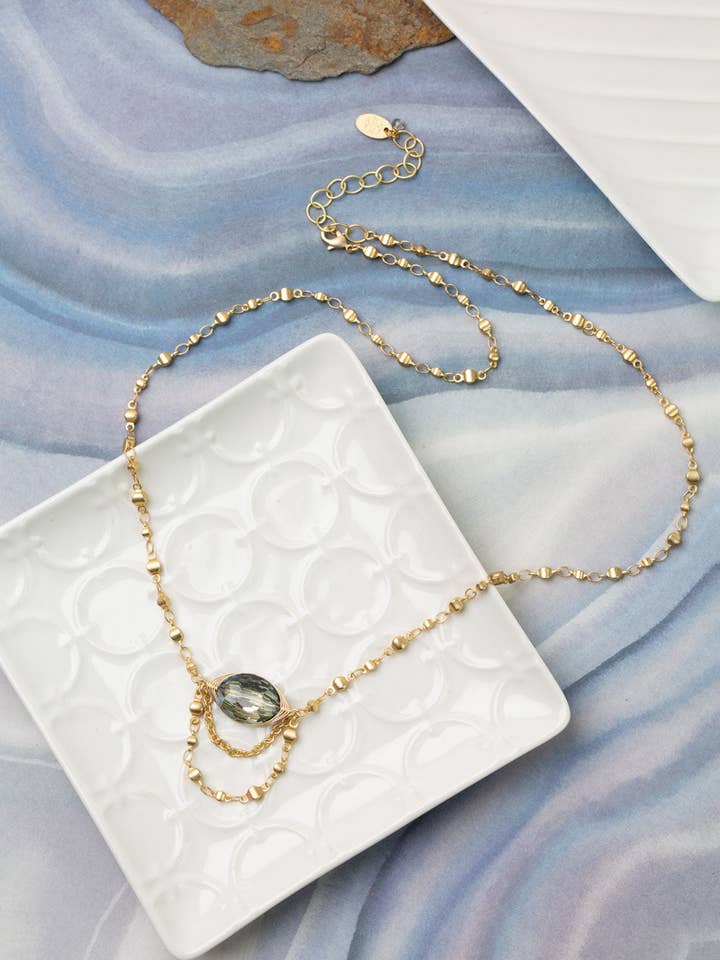 Starry Night 21.5-23.5" Faceted Blue Crystal Statement Necklace for wholesale by Anne Vaughan Designs Jewelry