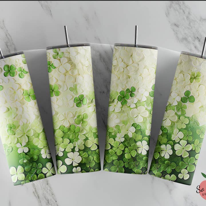 So Peachy Designs - Wholesale Insulated Mug/Tumbler - Clovers, St. Patrick's Day Tumbler, Shamrock Tumbler