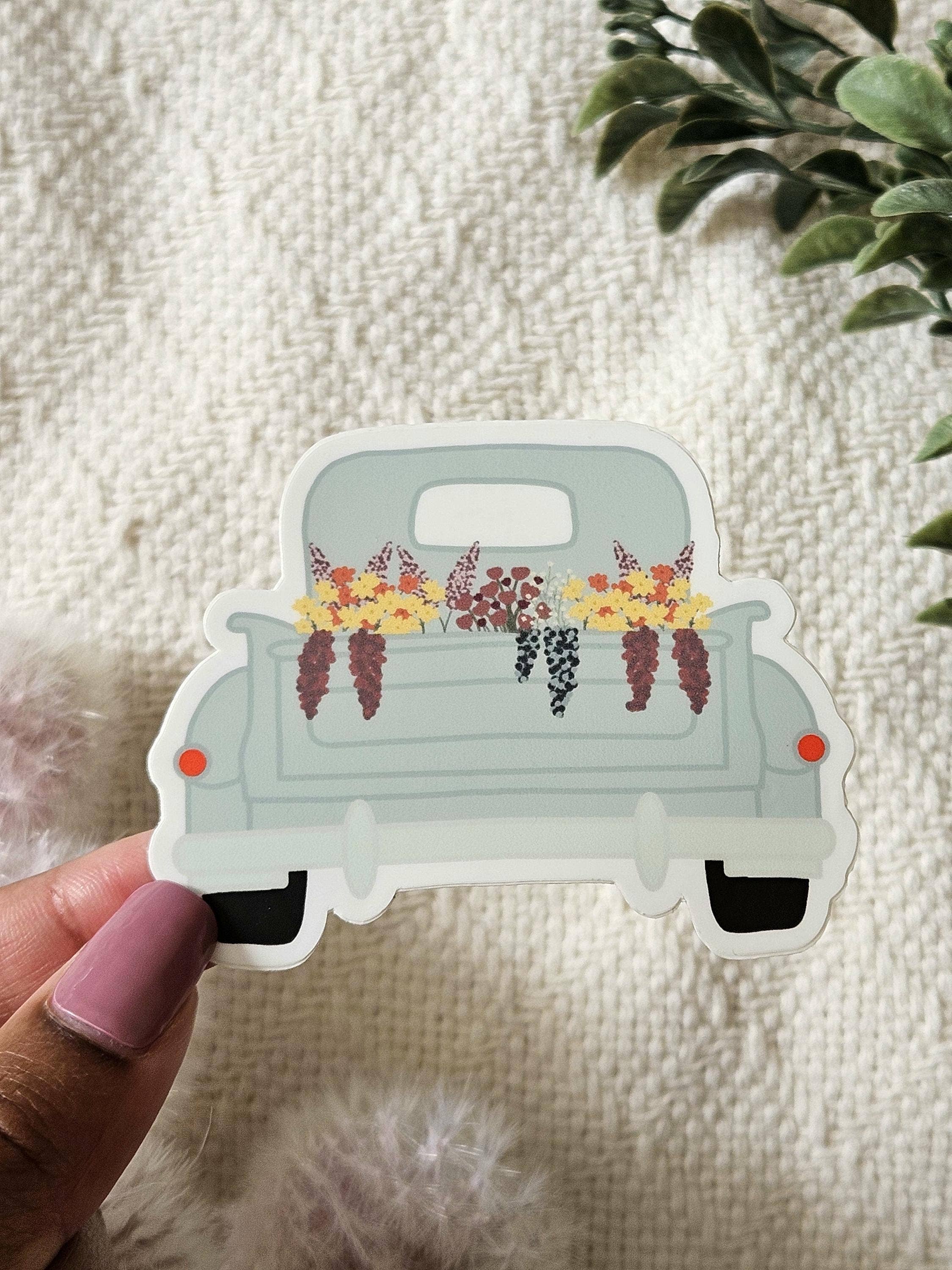 Taylor Made By Erin - Vente Autocollant - Autocollant découpé résistant aux intempéries Camion de fleurs de printemps