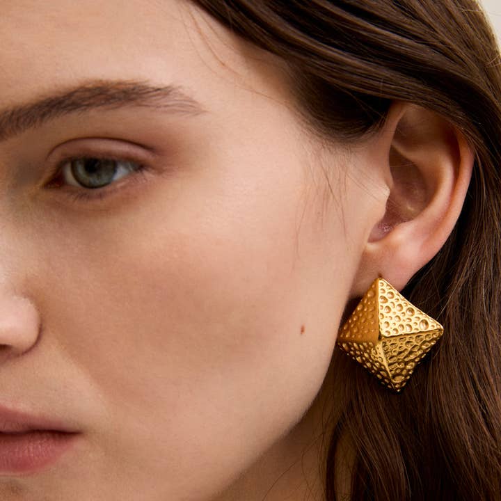 PONTY CUBE EARRINGS S.STEEL GOLD PLATED 18K - N64 for wholesale by NALI'