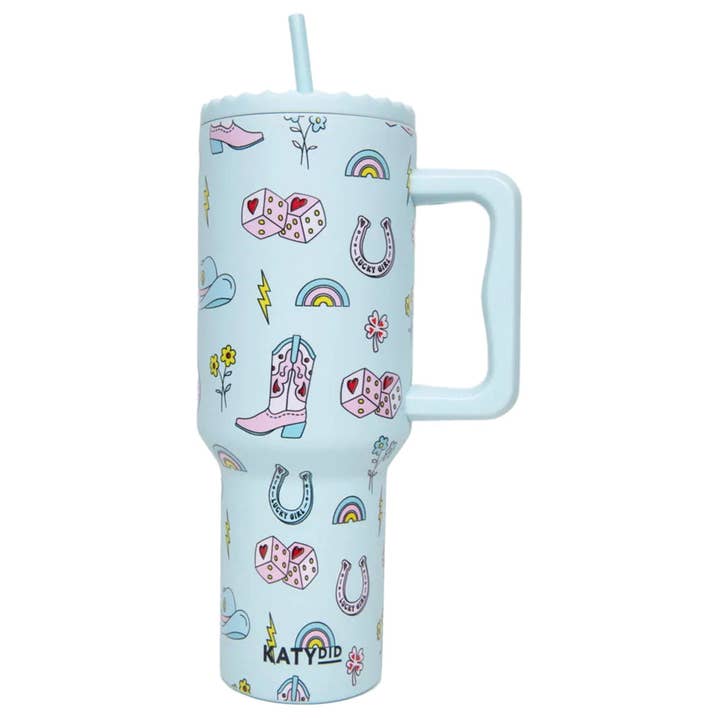 Mint Lucky Girl Western Tumbler with Handle for wholesale on Faire
