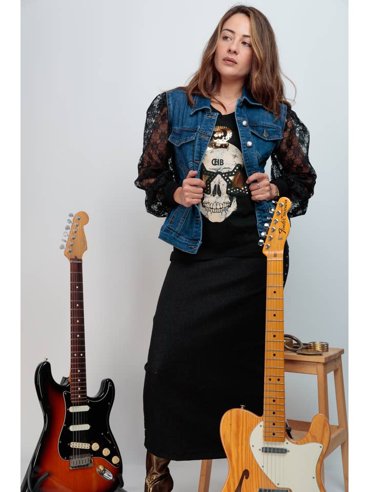 Chill&Buy – Casaco de ganga - Mulher por atacado – Casaco de Ganga Feminino Skull Festival2