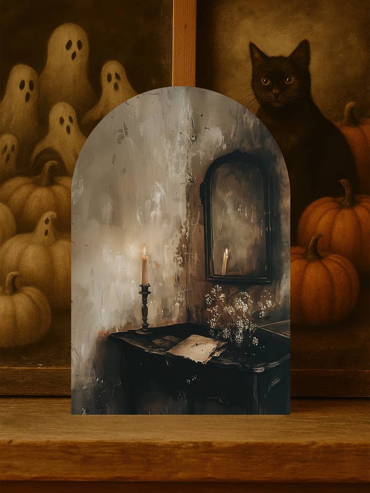 Enseigne en arche avec bougie et miroir â DĂ©coration en bois pour Halloween pour la vente par The 19th Collective