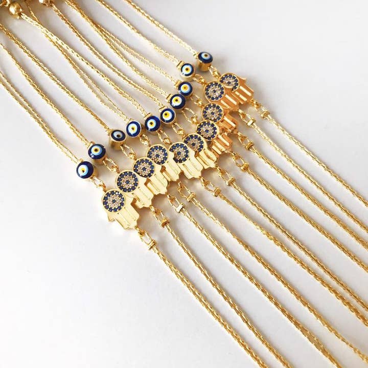 Evileyefavor - Wholesale Charm/Dangle Bracelet - Hamsa Evil Eye Bracelet, Gold Chain Bracelet, Greek Jewelry6