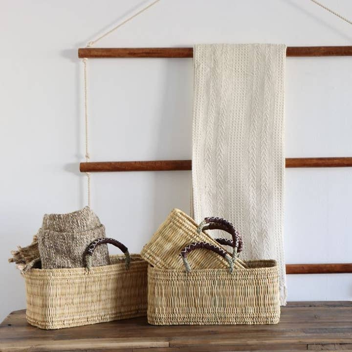 DarKech - Wholesale Basket - REED BASKET WITH LEATHER Handles