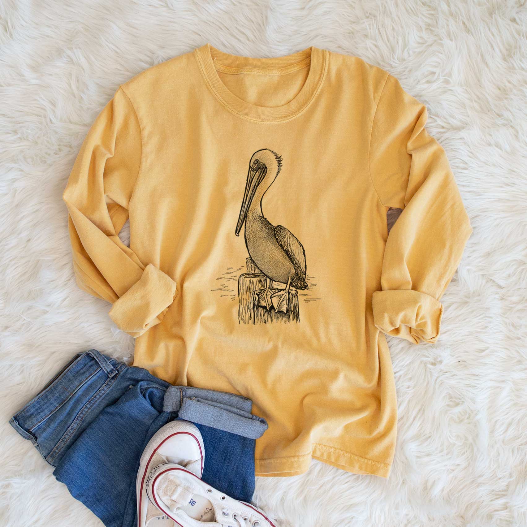 Because Tees - Wholesale Screen Printed T-Shirt - Unisex - Pelecanus occidentalis - Brown Pelican - Heavyweight 100% Cotton Long Sleeve1