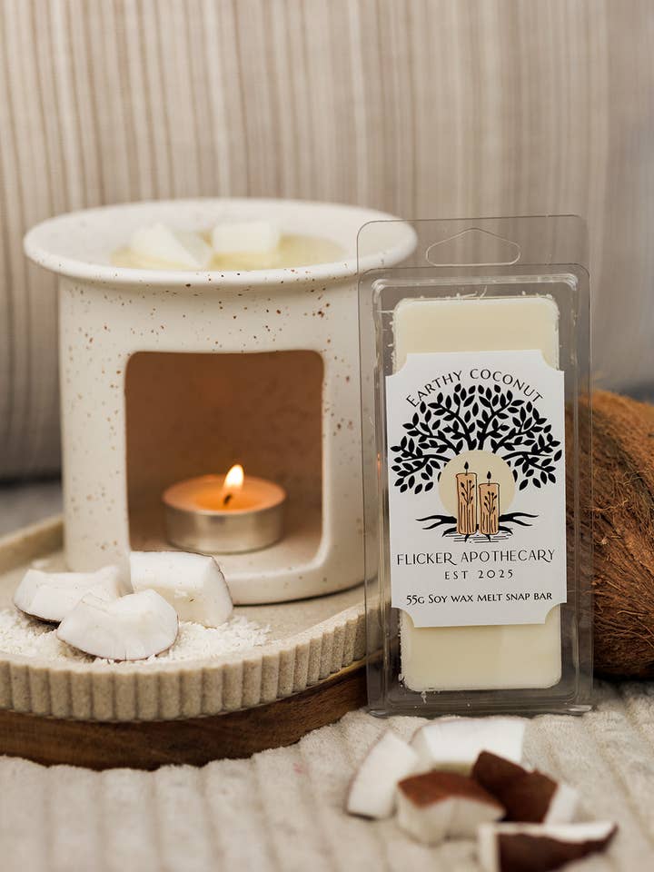 Earthy Coconut - 55g Wax Melt Snap Bar for wholesale by Flicker Apothecary