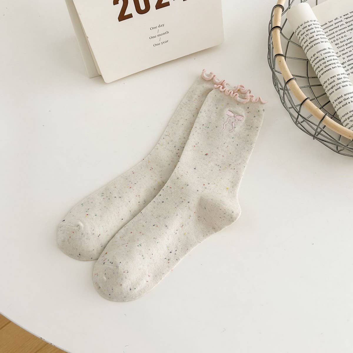 ACCITY - Wholesale Socks - Women's - Ruffle Bows Embroidered Socks For Women_CWMS13491