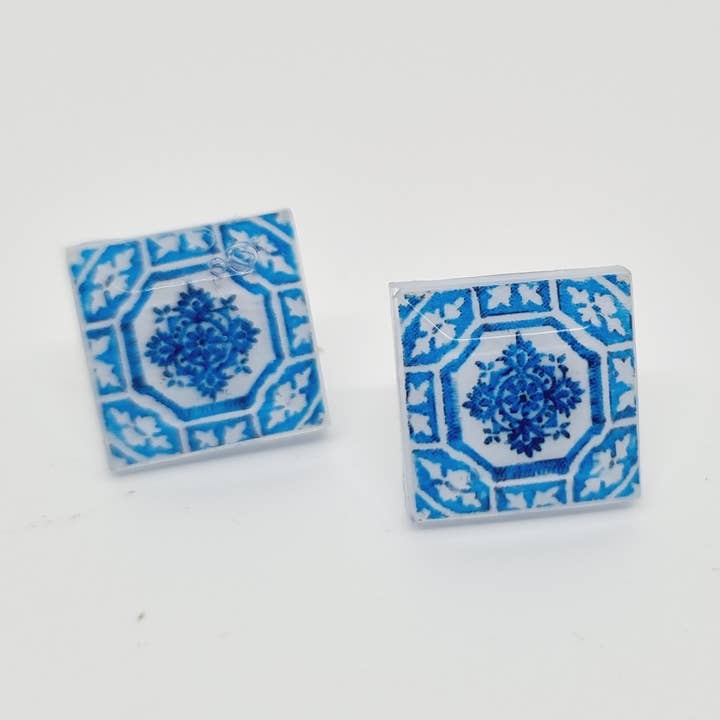 Boucles d'oreilles carrées colorées pour la vente par LUSO TILES JEWELRY