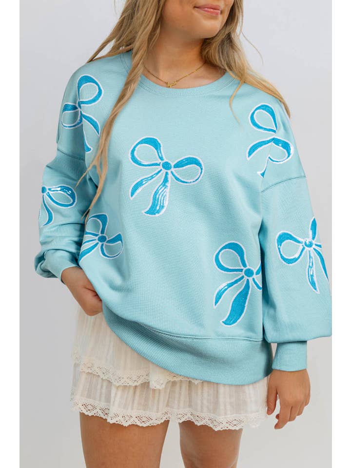 PRETTY BASH - Wholesale Sweatshirt - Women's - DO NOT PUBLISH - Sequin Bow Drop Shoulder Sweatshirt