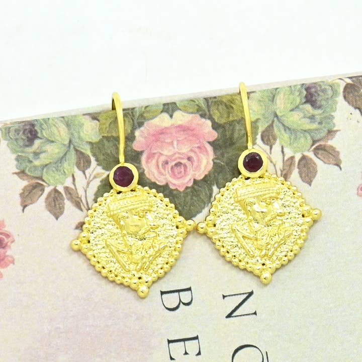 Lyla Earring Gold Plated - Ruby for wholesale by Schmuckoo Berlin