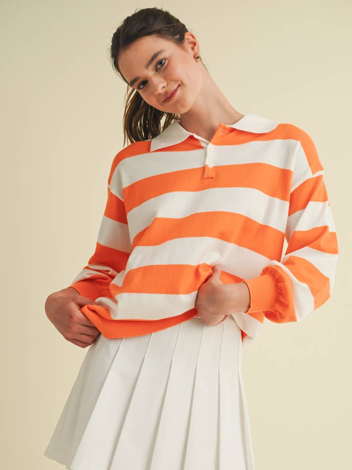 CSW18031 - STRIPE COLOR CONTRACT COLLARED TOP for wholesale by Cloud Ten