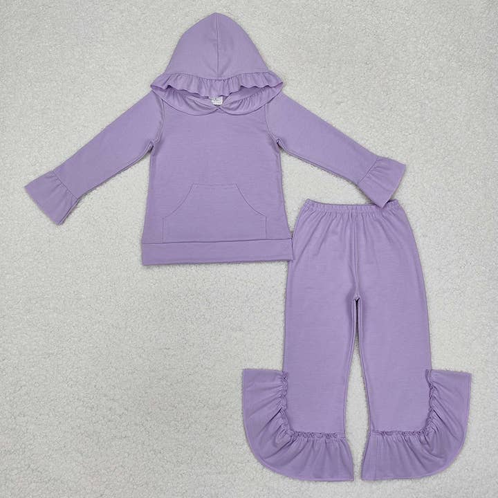 Aier Wholesale - Wholesale Top & Pant Set - Kids - 5 Colors Cotton Sibling Baby Girls Hooded Ruffle Top Bell Pants Clothes Sets