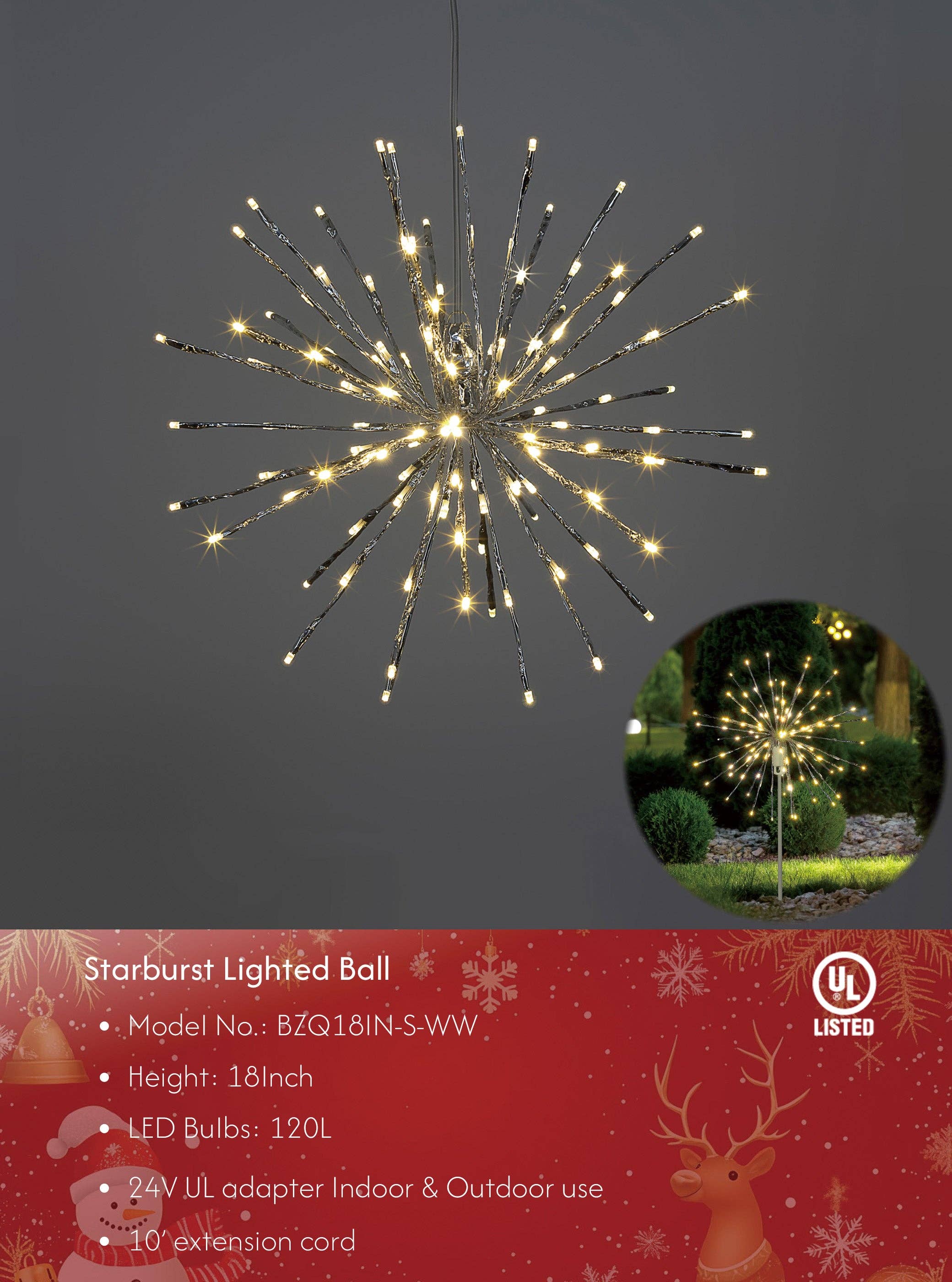 LIGHTSHARE - Wholesale Outdoor/Lawn Light - Starburst Light Lighted Ball LED Firework Lights White Twink56