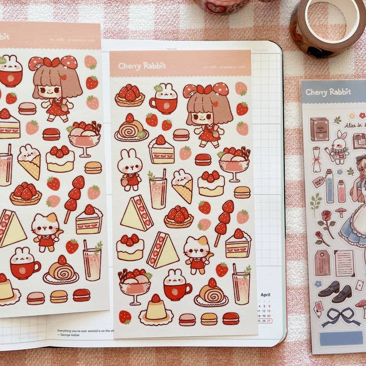 Strawberry Cafe Sticker Sheet no.098 for wholesale by Cherry Rabbit