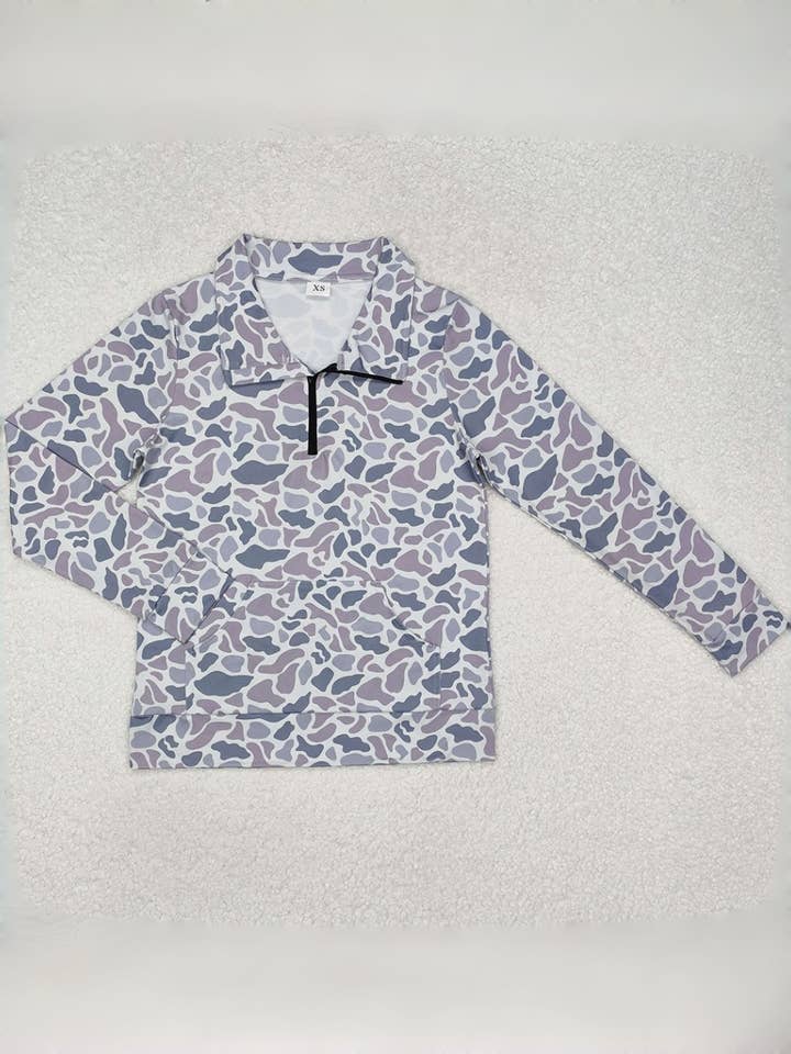 Wildness Hunting grey camo duck camo half zip pullover for wholesale by Rosa Clothing