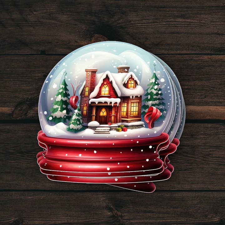 Christmas Snow Globe Sticker | Christmas Vinyl Sticker for wholesale by PiggyPrintStickers