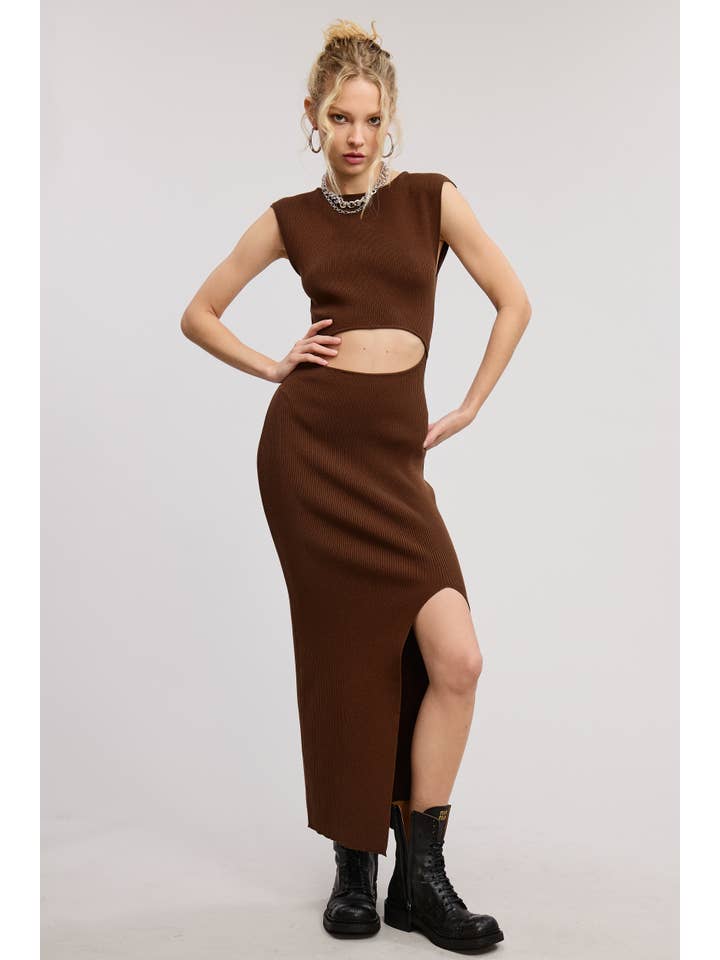 Mimosa - Wholesale Dress - Women's - Front Cut Out Waist Detail Midi Bodycon Dress20