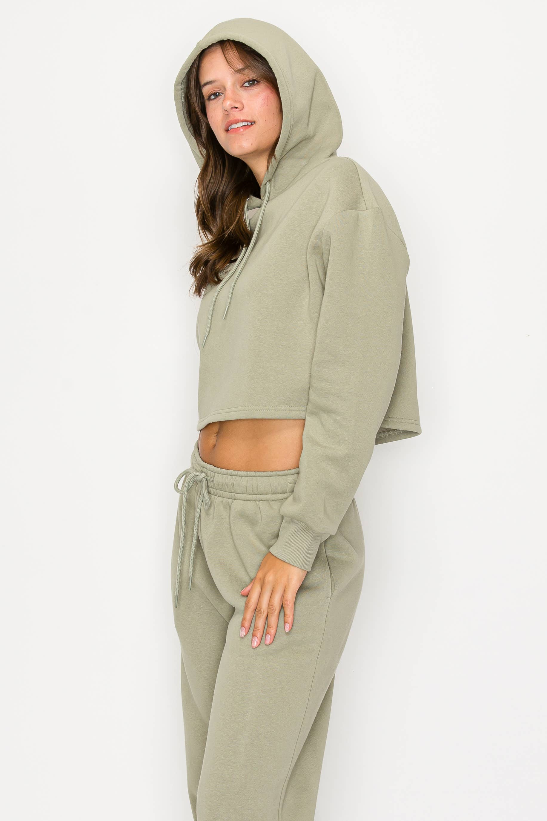 Color 5 - Wholesale Hoodie - Women's - Solid color fleece lined crop pull over hoodie jacket 26