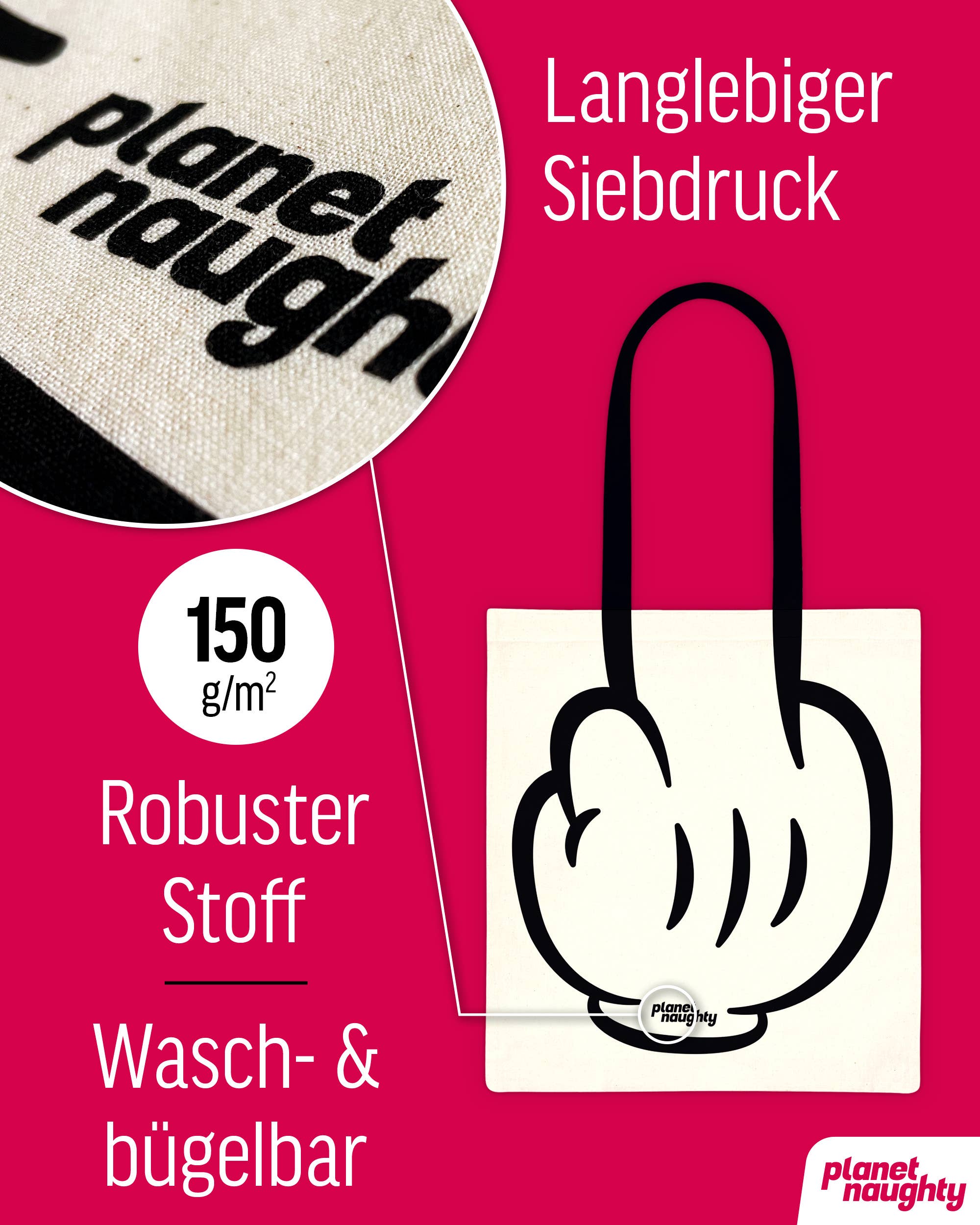 planet naughty - cheeky & funny gifts – wholesale Skämtpresent/liten present – Humoristisk tygväska med långfingerdesign4