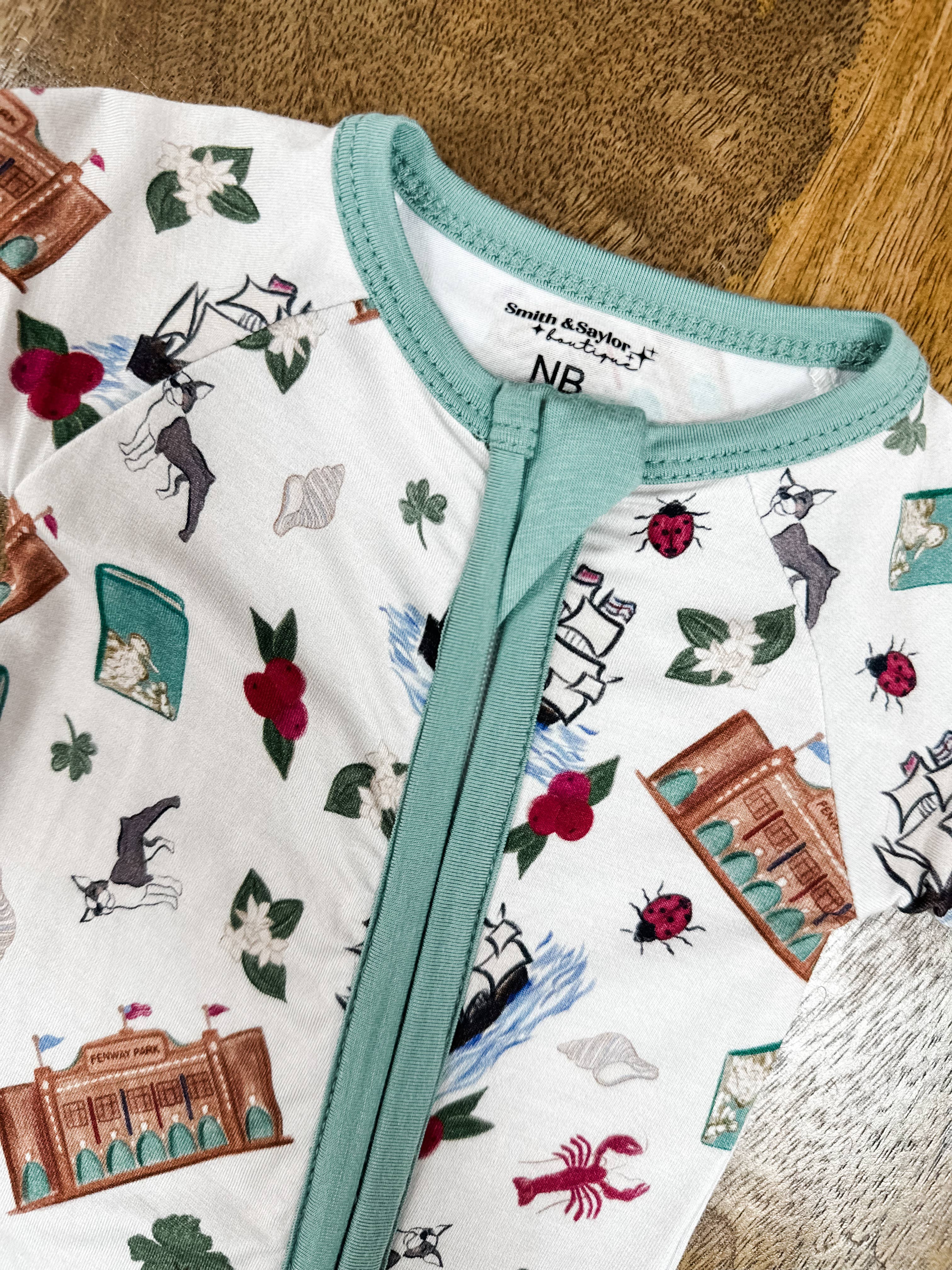 With Love, From Collection – wholesale Sleepsuit – Baby – MASSACHUSETTS State Bamboo Pajamas1