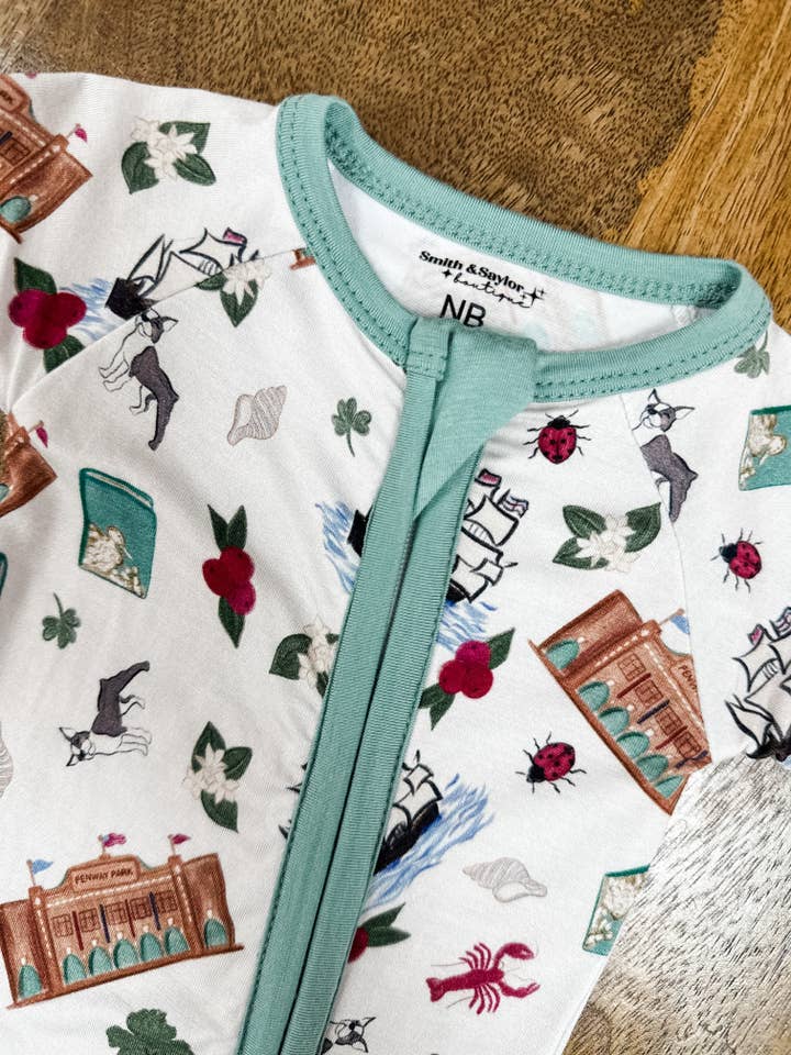 With Love, From Collection – wholesale Sleepsuit – Baby – MASSACHUSETTS State Bamboo Pajamas1