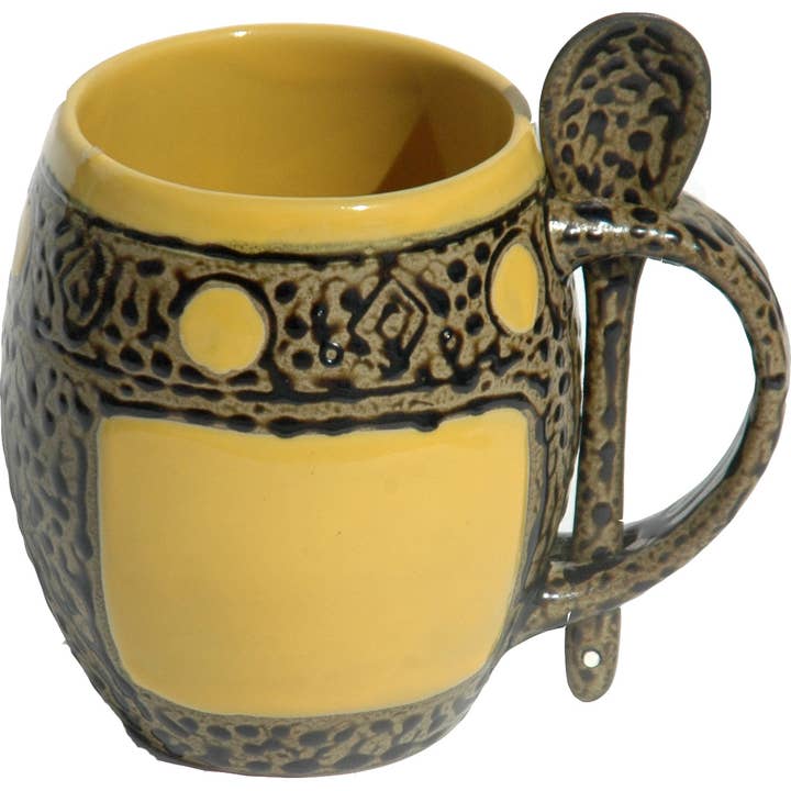 Always Azul Pottery - Wholesale Coffee Mug - Skull with Crown of Thorns Mug with Spoon