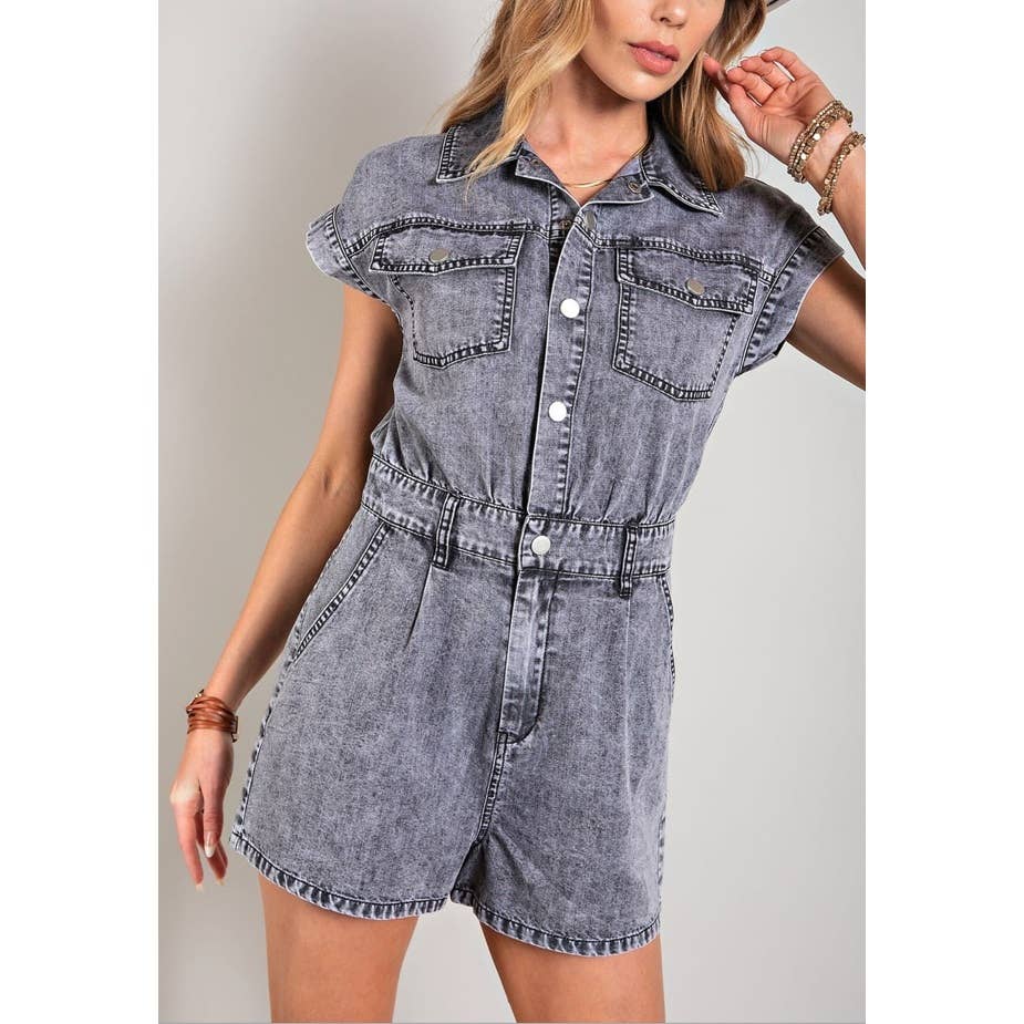 Coloring You – wholesale Byxdress - Dam – DENIM KRAGE KNAPPEN NER ROMPER1