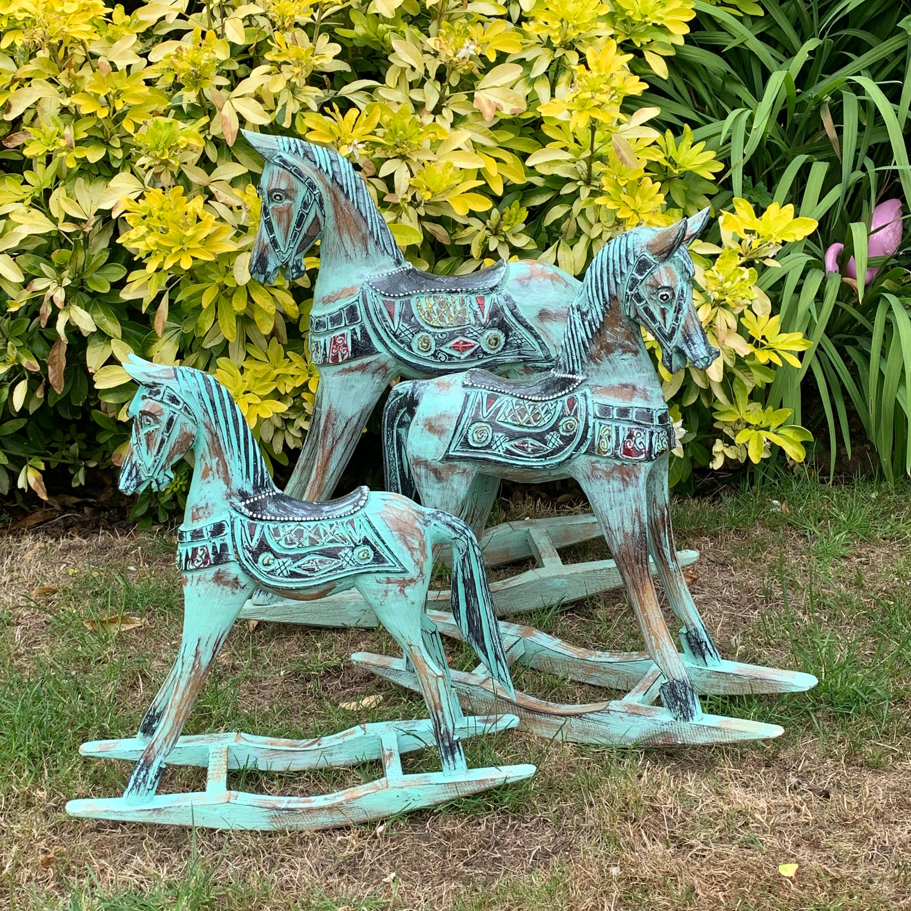 Minster Stylish Living Ltd – wholesale Decorative figurine – 50Cm/40Cm/30Cm Set 3 Blue Rocking Horse1