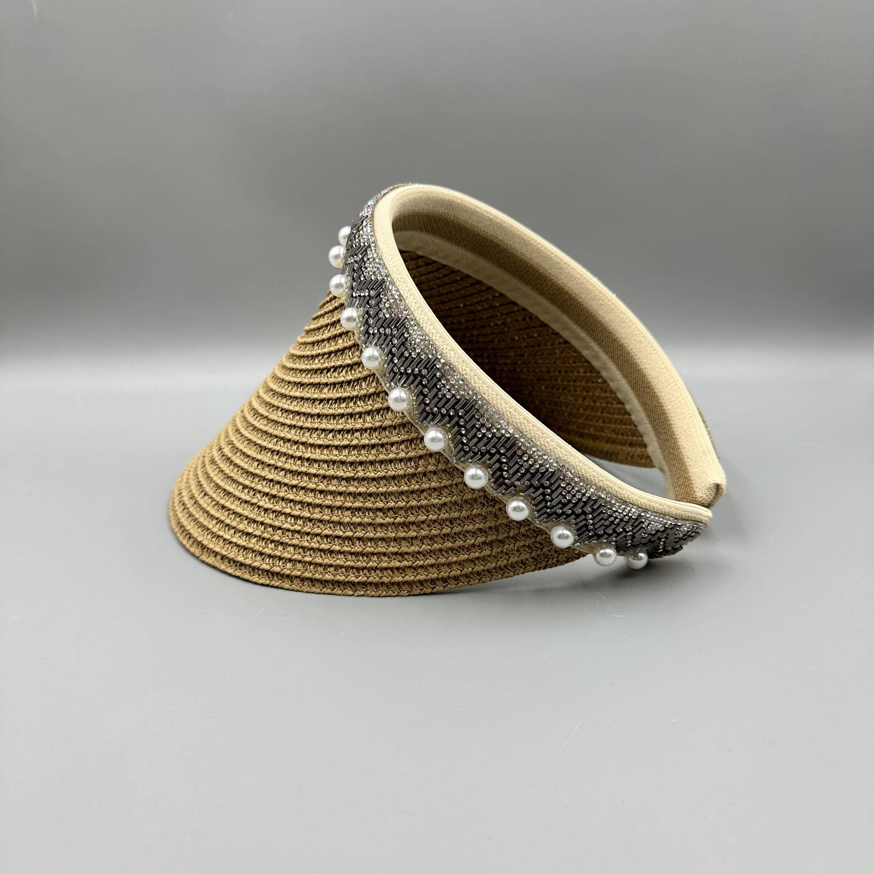 Ole – wholesale Visor – Women's – Straw Hat With Pearl Sun Visor Hat 2
