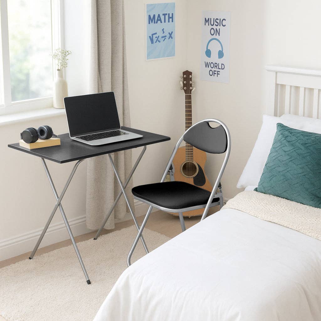 Rinkit Ltd – Großhandel Schreibtisch-Set – Harbour Housewares Computertisch, zusammenklappbar, Schwarz/Silber1