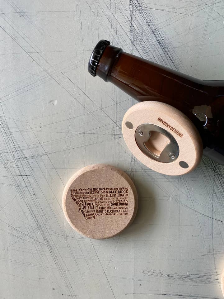 Montana Breweries - magnetischer Flaschenöffner aus Holz für den Großhandel von Novotny Designs