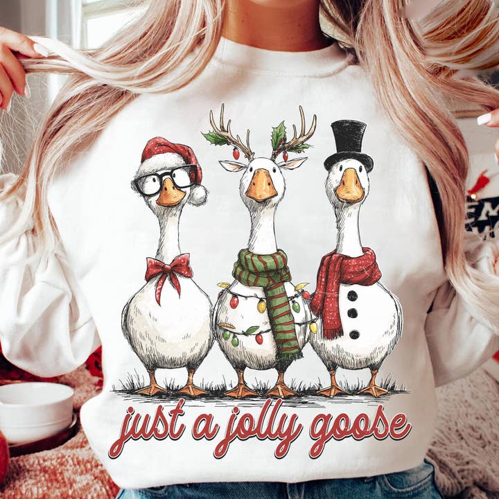 Retro Just A Jolly Goose Shirt, Christmas Goose Sweatshirt for wholesale by NVC Ecommerce LLC