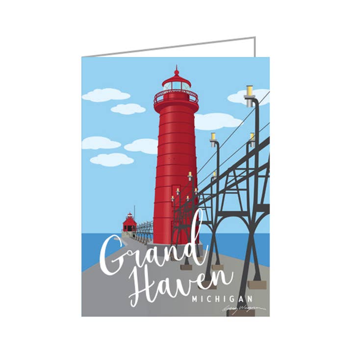 Cartes de correspondance lumineuses de la jetée sud du Michigan à Grand Haven pour la vente par WagsStuff