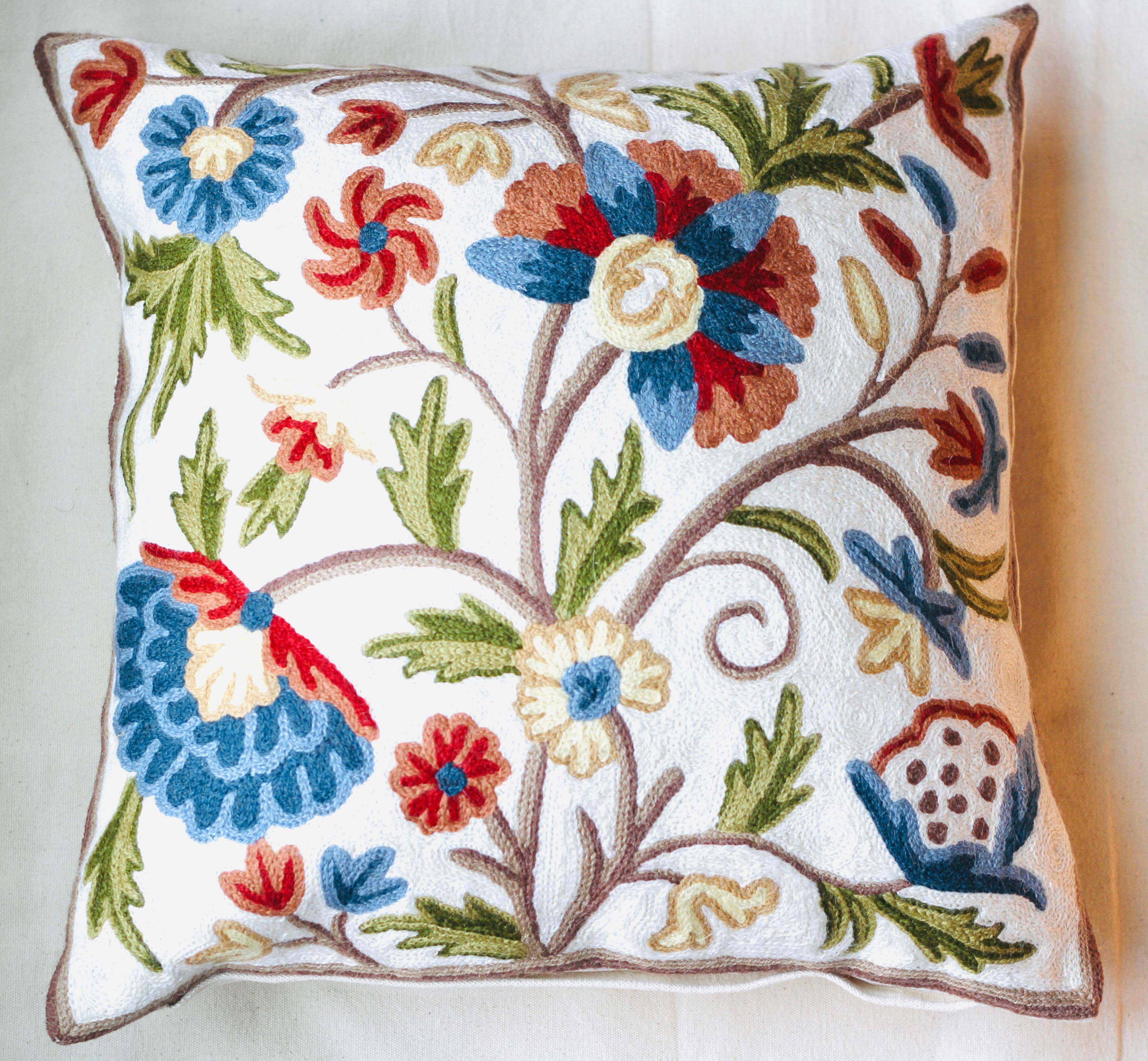 Cashmere Crafts Inc - Wholesale Throw Pillow Cover - Hand-Embroidered Chainstitch Floral Design Pillow Cover - 180