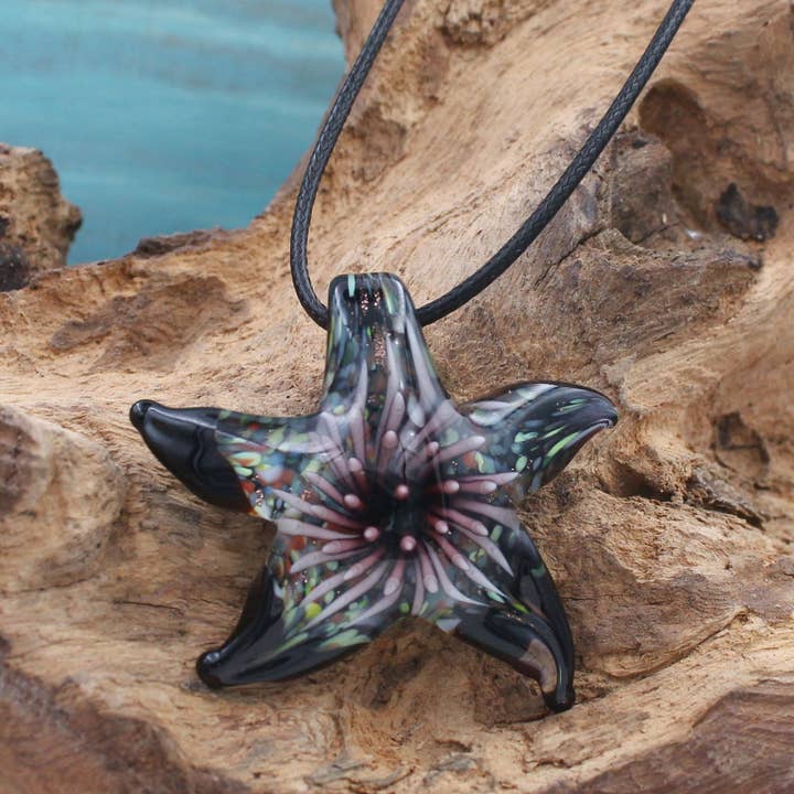 BESHEEK JEWELRY - Wholesale Pendant/Charm Necklace - Blown Glass Lampwork Art Pink "Blooming Starfish" Pendant1