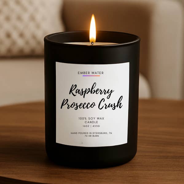 Raspberry Prosecco Crush 16 oz 100% Soy Candle for wholesale by Ember Water