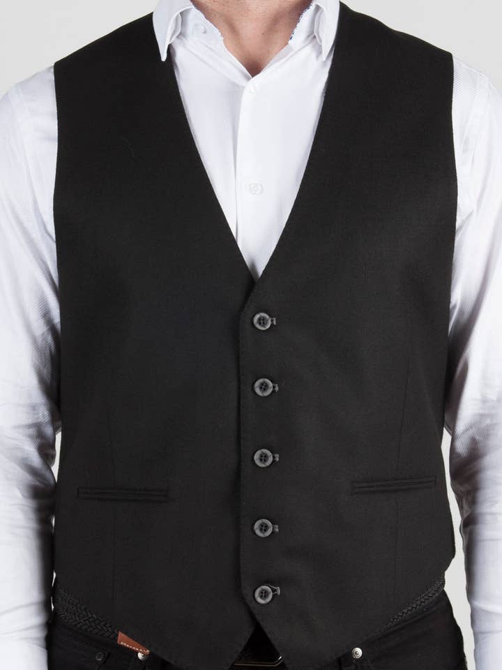 Solid Black Formal Vest, Multi Grey Patterned Back (Big & Tall) for wholesale by Luchiano Visconti