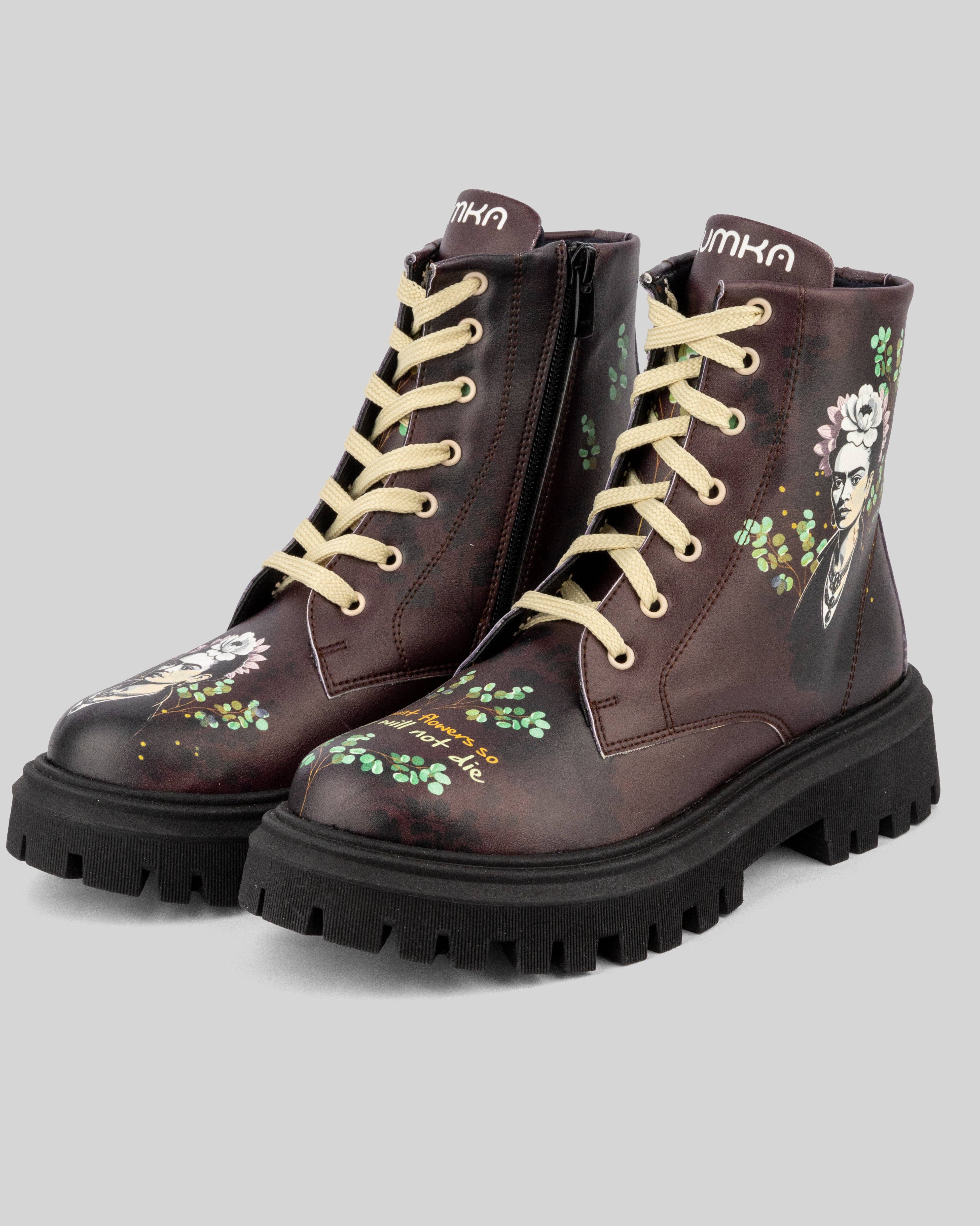 Mumka - Wholesale Combat/Military Boots - Women's - Frida Kahlo Garnet Boots7