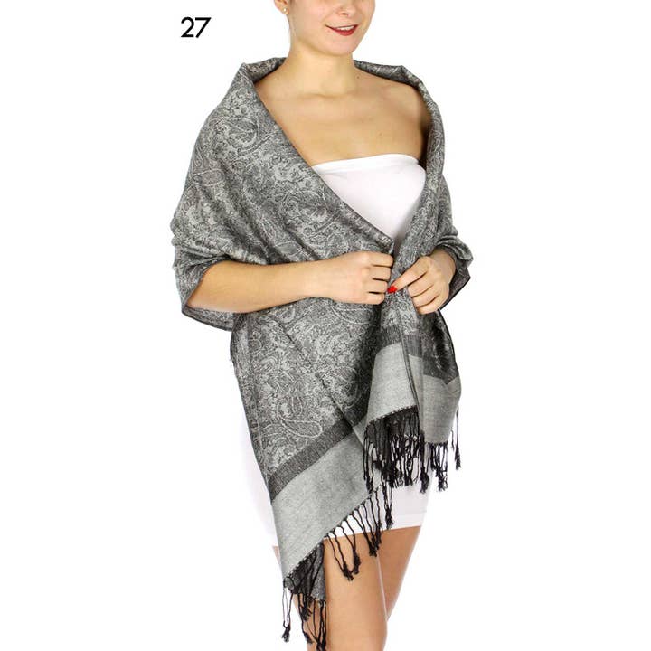 SERENITA – Großhandel Schal – Damen – Jacquard Paisley Pashmina Schal Wendbarer Stola-Wickel9