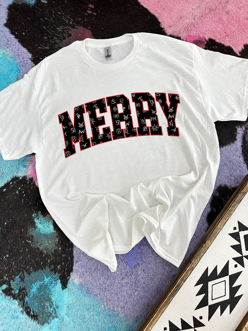 Gunpowder and Glam Boutique - Wholesale Screen Printed T-Shirt - Women's - Cattle Brand Merry Tee or Crewneck 2