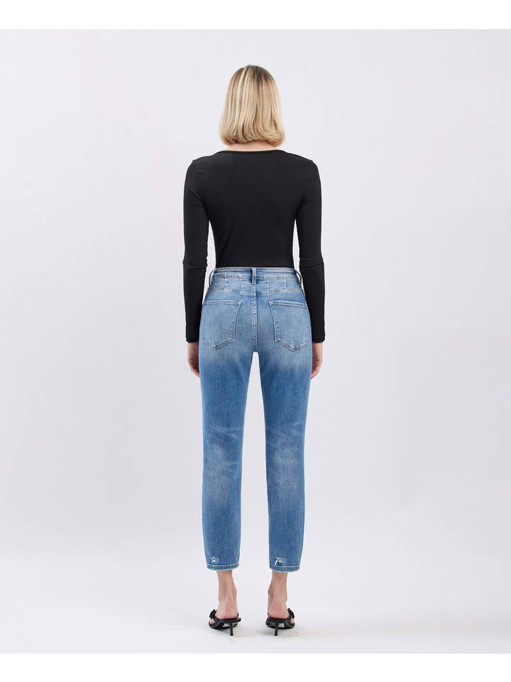 SCRATCH SUPER HIGH RISE DISTRESSED CROP MOM JEANS T5341 for wholesale on Faire