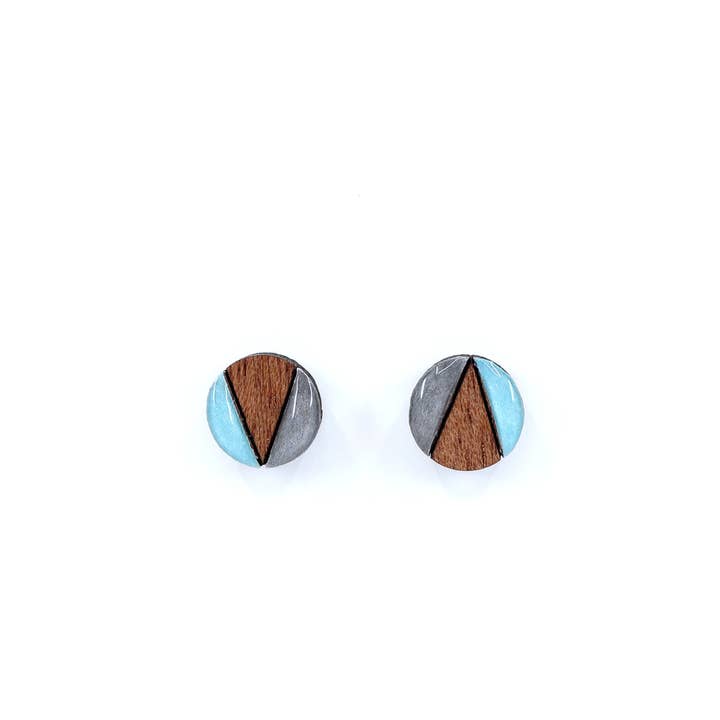 Boucles d'oreilles en titane Color Block Mini Circle - Bleu et gris pour la vente par autumn + tree
