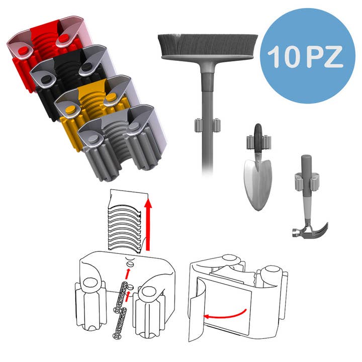 Broom hanger Scopì; 1 Assorted Stainless Steel Pack 10 pcs for wholesale by Idea Casa